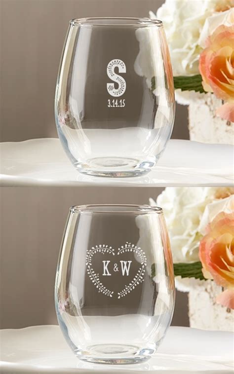 Rustic Wedding Themed Personalized 9 Oz Stemless Wine Glasses