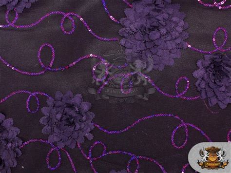 mesh embroidered floral sequin fabric purple 52 wide sold by the yard