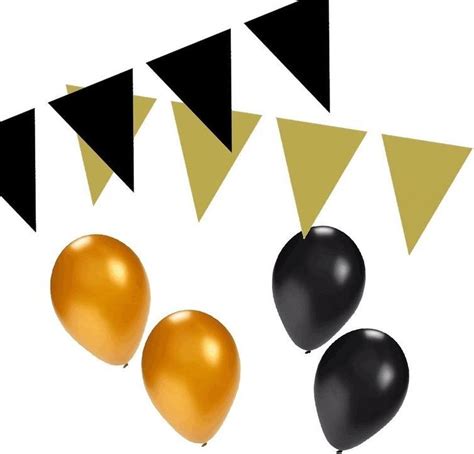 bolcom zwart goud versiering pakket slingers en ballonnen