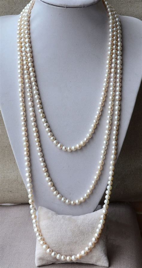 long pearl necklace  inches  mm white freshwater pearl etsy