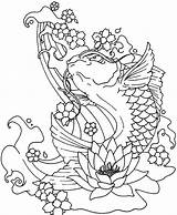 Coloring Koi Fish Pages Water Jumping Japanese Underwater Lotus Drawing Print Coy Drinking Tattoo Plants Land Blooming Color Printable Getcolorings sketch template