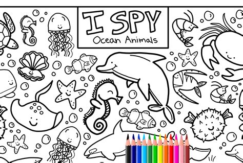spy ocean animals coloring page printable  etsy