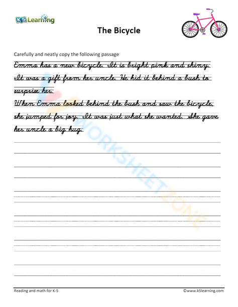 paragraph handwriting practice worksheet  bicycle