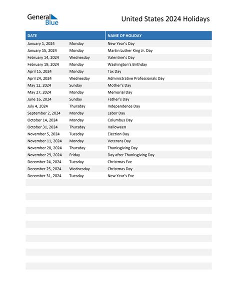 united states holidays    word  excel