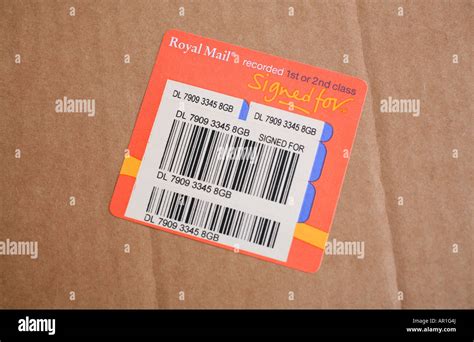 royal mail recorded signed  parcel label stock photo alamy