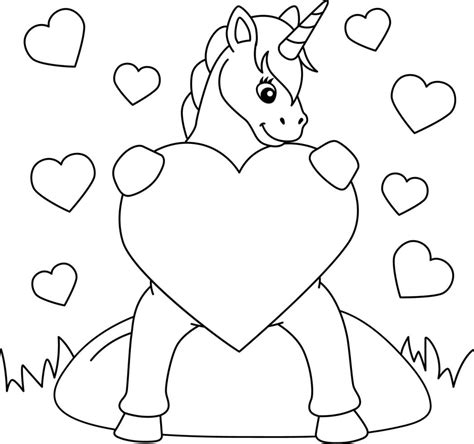unicorn hugging  heart coloring page  kids  vector art