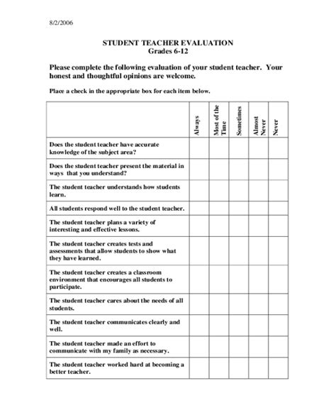 student teacher evaluation form fillable printable  forms