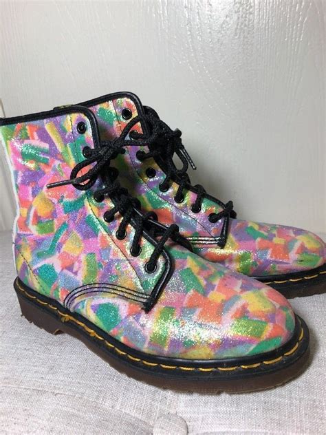 dr martens pastel rainbow glitter air wair rare england boots uk sz    ebay
