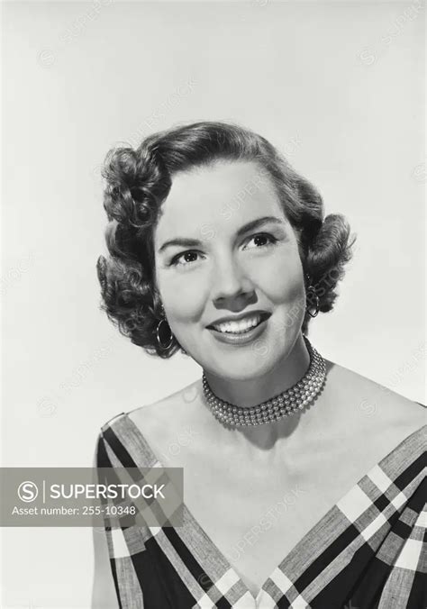 Vintage Photograph Smiling Woman With Curly Hair Wearing Deep V Neck