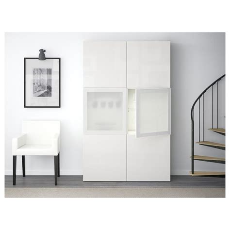 besta storage combination wglass doors white selsviken high glosswhite frosted glass