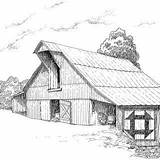 Barn Barns Coloring Pages Old Farm Drawing House sketch template
