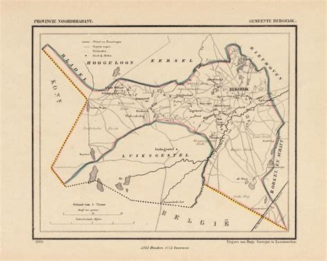 historische kaart plattegrond van gemeente bergeijk  noord brabant uit  door kuyper van