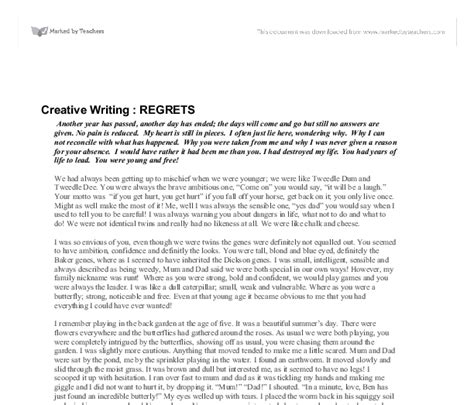 Creative Writing Regrets Gcse English Marked By