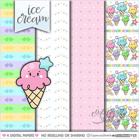 ice cream digital papers ice cream patterns commercial  etsy
