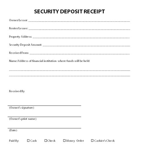 security deposit receipt template receipt template invoice template