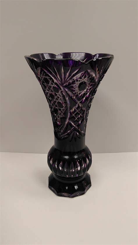 Antique Purple Classic Hand Cut Crystal Vase 27cm Brand