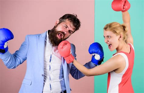 Woman Knockout Man In Boxing Stock Image Image Of Success Smile