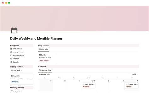 daily weekly  monthly planner notion template