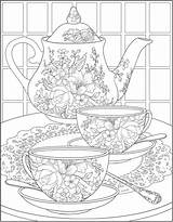 Coloring Pages Tea Time Colouring Dover Publications Printable Doverpublications Adults sketch template