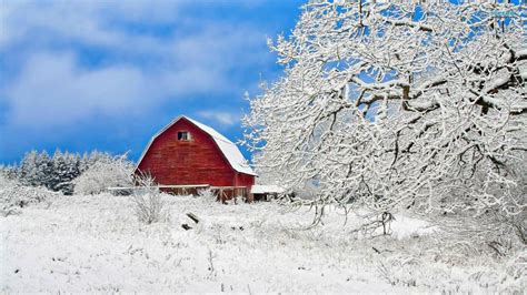 red barn in winter wallpaper nature and landscape