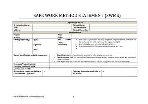 safe work method statement nsw fill  printable fillable porn