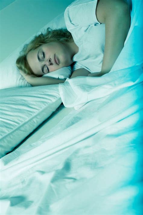 Young Woman Sleeping In Bed At Night Stock Image Image Of Lying