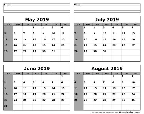 july 2019 and august 2019calendar sheets printable template calendar design