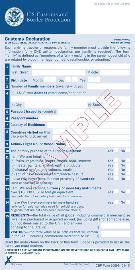 printable customs declaration form