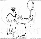Elephant Holding Birthday Balloon Happy Illustration Balloons Outlined Royalty Clipart Toonaday Vector Coloring Template sketch template