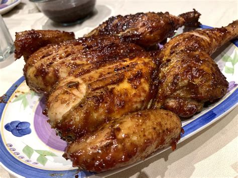 [homemade] spatchcocked a chicken and i made a plum bbq sauce to glaze