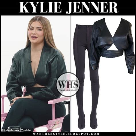 kylie jenner  black leather top  black leggings  march     style