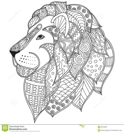 hand drawn ornamental outline lion head illustration decorated