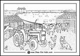 Coloring Pages Kids Farm Scene Colouring Scenes Farming Farmyard Animal Animals Drawing Landscape Yard Barn Clipart Drawings Templates Folk Fall sketch template