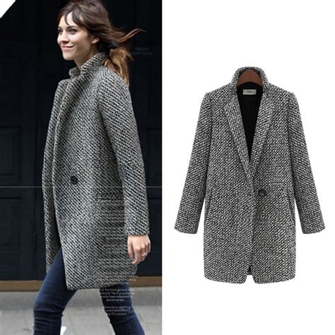 zyfpgs  top winter coat women gray thick fashion design  arrival warm wool fabric woolen