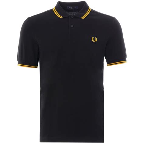 Fred Perry Twin Tipped Black Yellow Polo Top M3600506