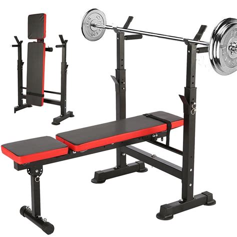 folding weight bench  barbell rack lifting press gym adjustable