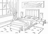 Slaapkamer Grafische Schetsillustratie Binnenlandse sketch template