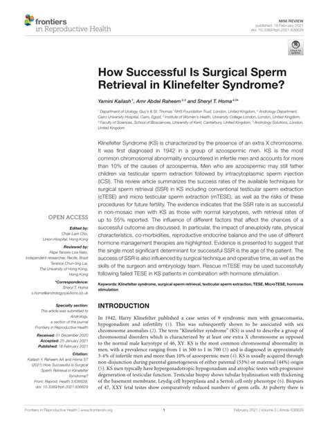 Pdf How Successful Is Surgical Sperm Retrieval In Klinefelter Syndrome