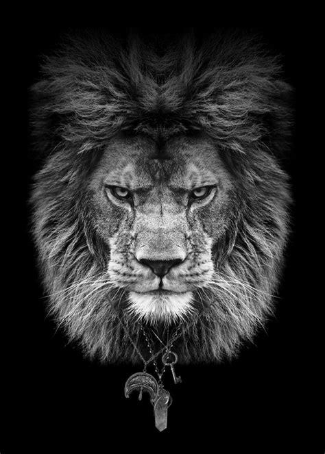 lion head black  white poster  mk studio displate black