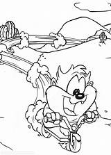 Taz Baby Coloring Looney Tunes Scooter Playing sketch template