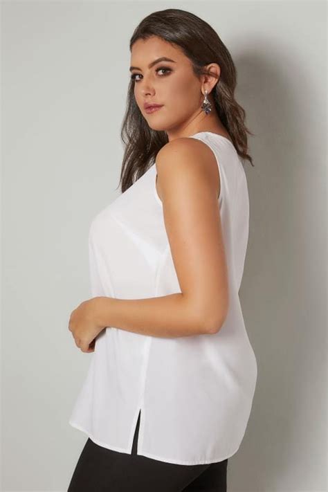 white sleeveless top with side splits plus size 16 to 36 yours clothing