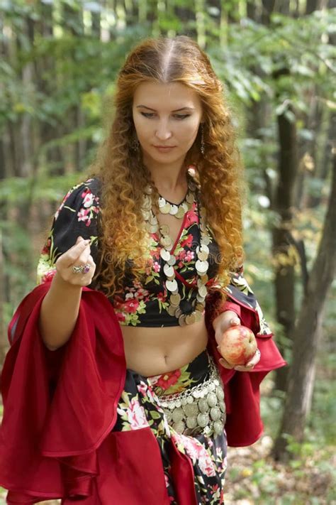 A Beautiful Ginger Haired Girl In Gipsy Suit Stock Image Image Of