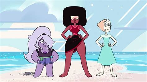 Amethyst Garnet And Pearl In Their Beach Outfits Steven Universe