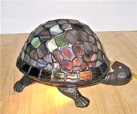 vintage tiffany style stained glass turtle lamp lighted turtle etsy