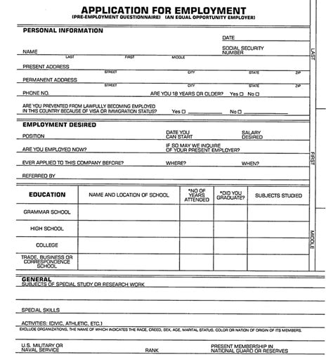 employment application form  printable documents