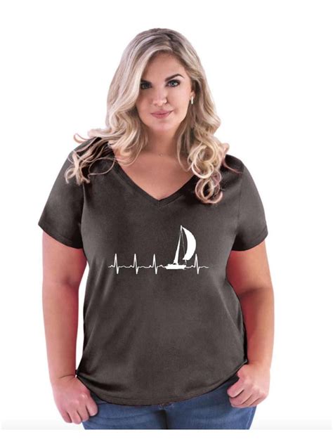 Iwpf Womens And Womens Plus Size Sailing Heartbeat Curvy V Neck T