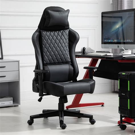vinsetto ergonomischer gaming stuhl buerostuhl mit wippfunktion hoehenverstellbar schwarz