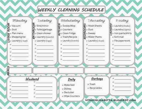vita  elisabetta list junkie weekly cleaning schedule  printable