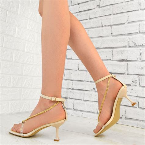 womens  heel gold chain high heels sandals strappy perspex fashion shoes size ebay