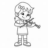 Violin Girl Stock Practicing Music Her Coloring Illustration Outline Cartoon Bw Vector Instruments Musical Playing Book Kids Depositphotos sketch template